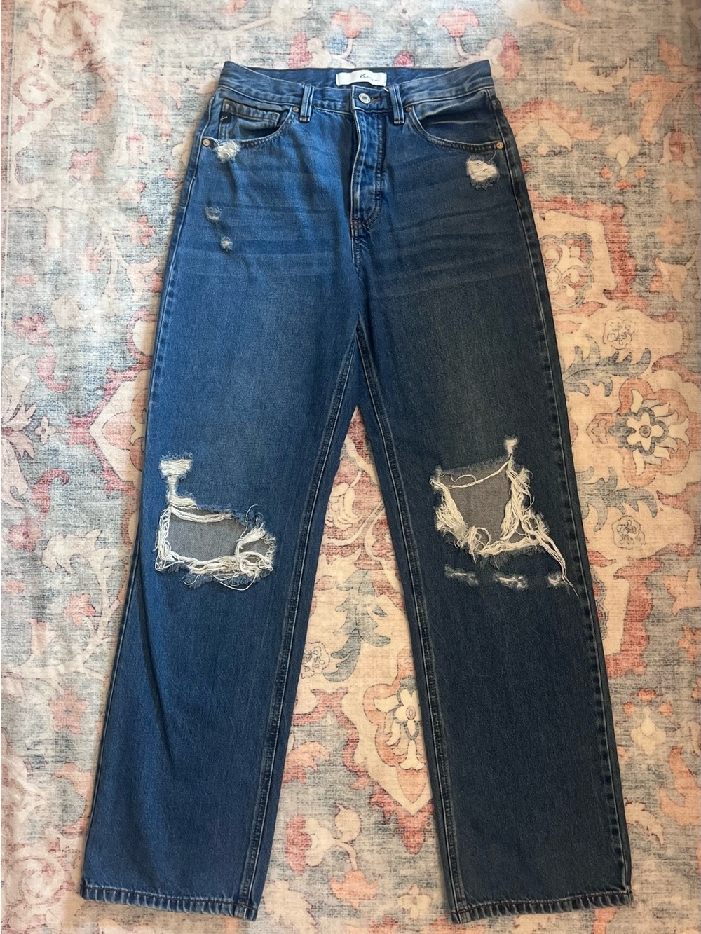 KanCan Dark Blue Distressed Straight Leg Jeans